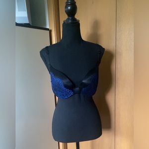 Black with blue lace bra